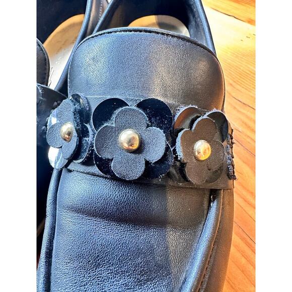 KATE SPADE Black Leather Karissa Loafer Slid On Flower Detail Women's 7.5 - Picture 9 of 10